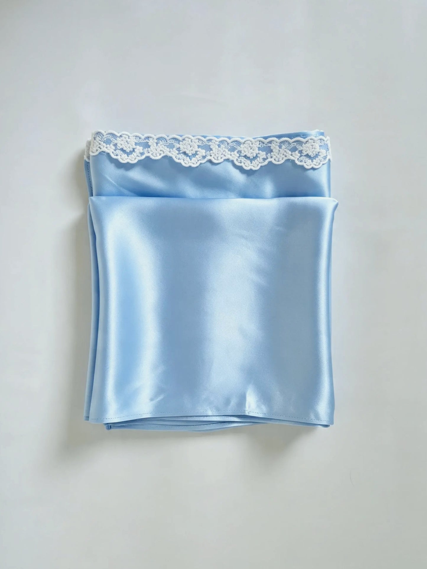 Lace Trim Silk Hijab Scarf Sky Blue