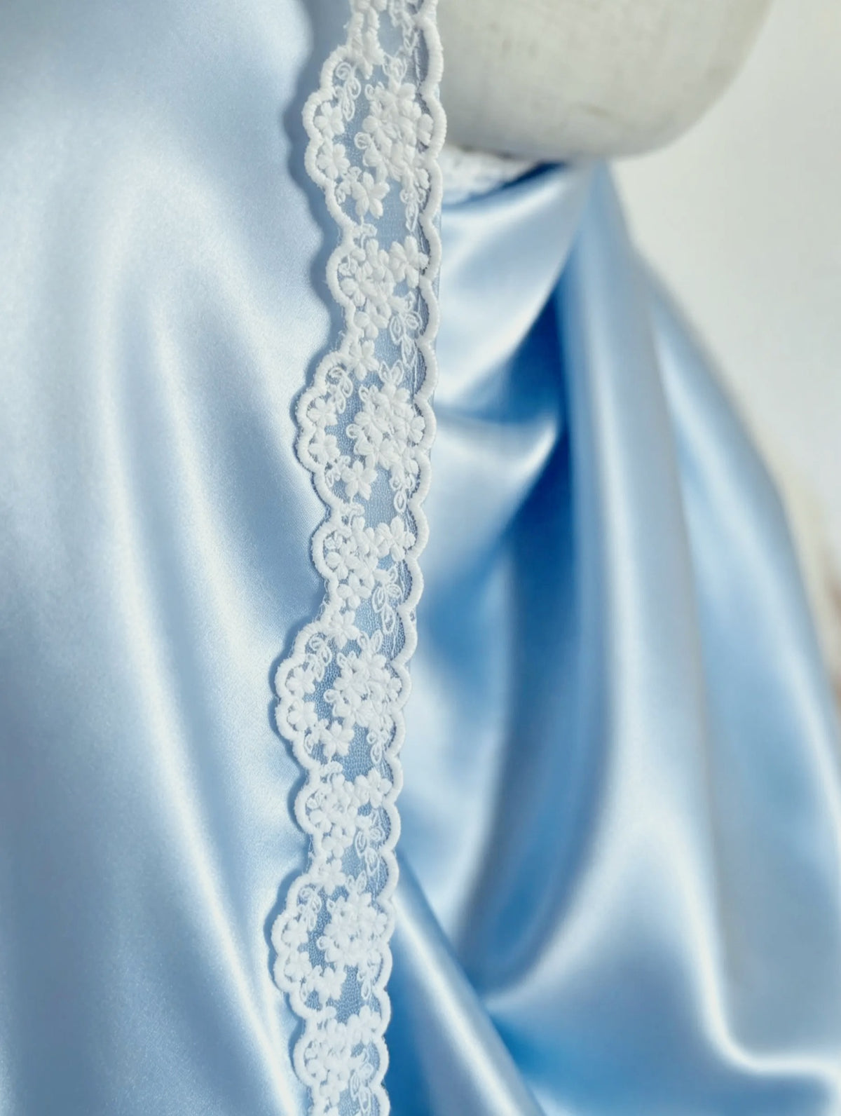 Lace Trim Silk Hijab Scarf Sky Blue