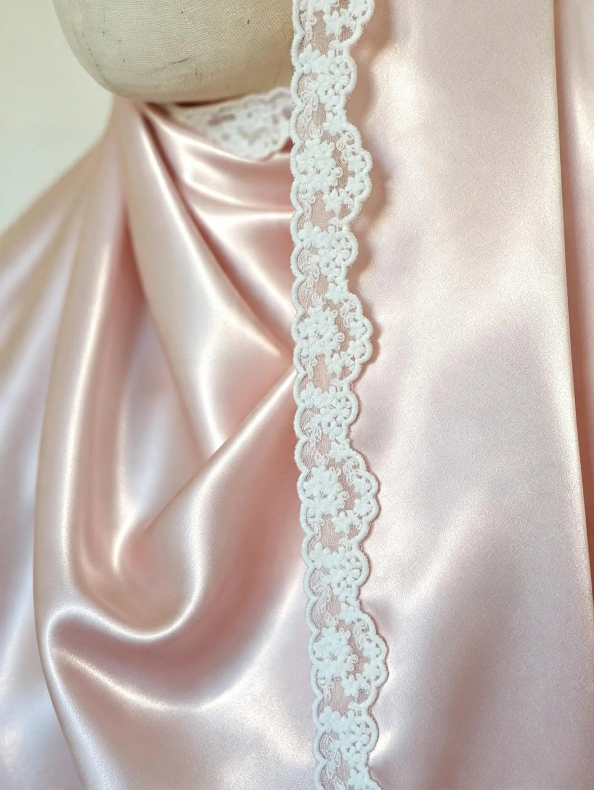 Lace Trim Silk Hijab Scarf Blush Pink