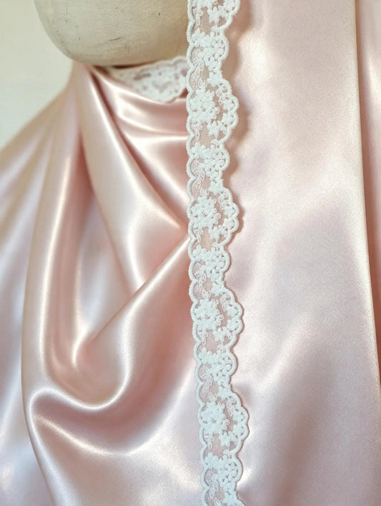 Lace Trim Silk Hijab Scarf Blush Pink