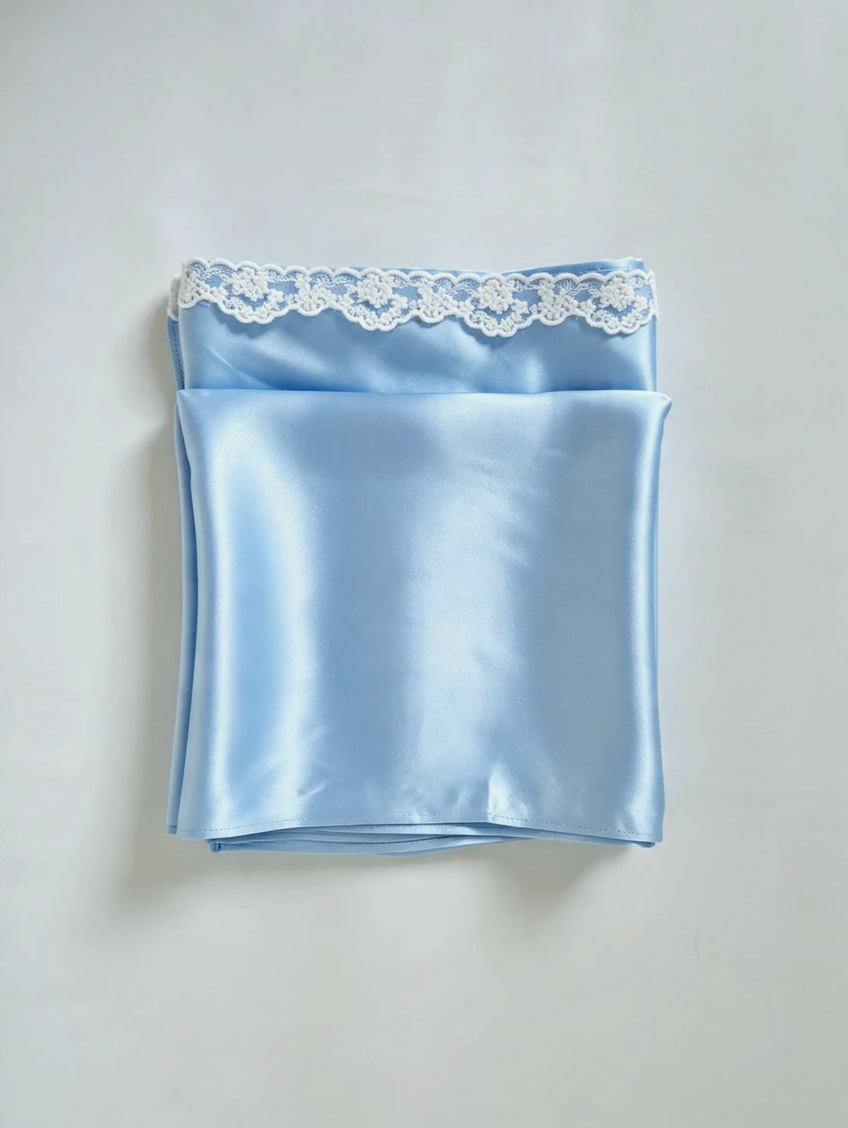 Lace Trim Silk Hijab Scarf Sky Blue