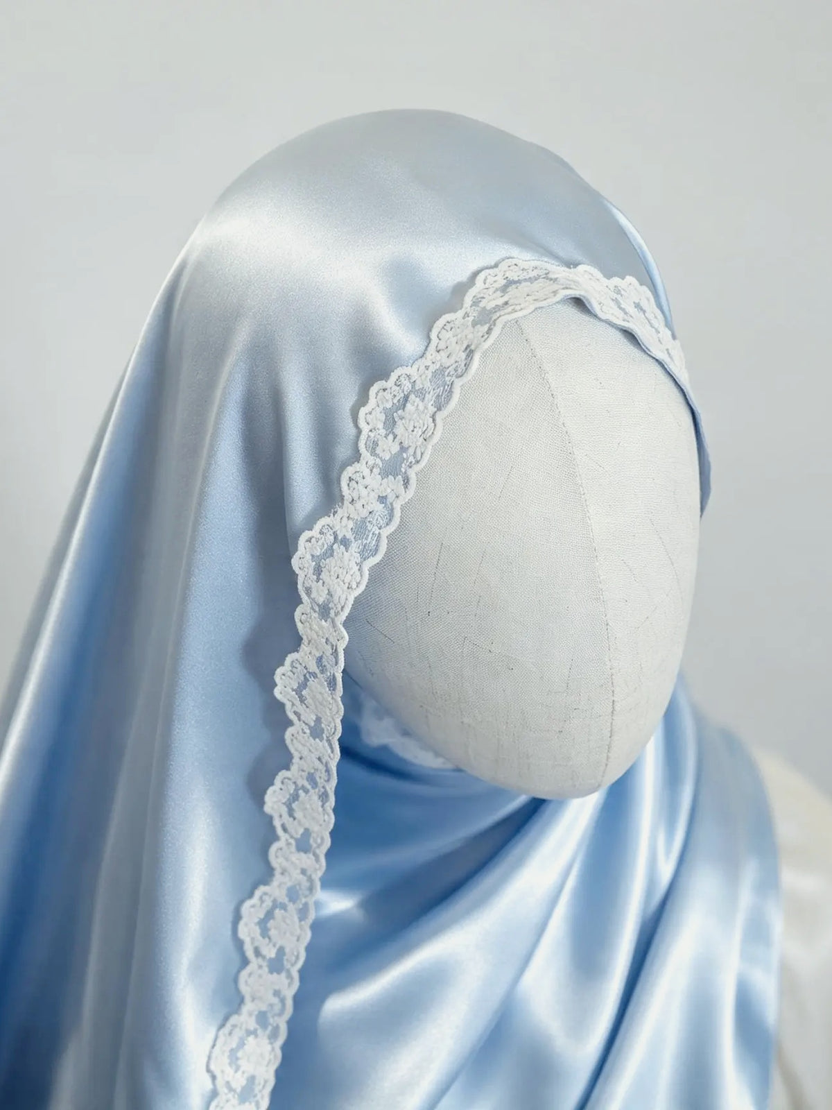 Lace Trim Silk Hijab Scarf Sky Blue