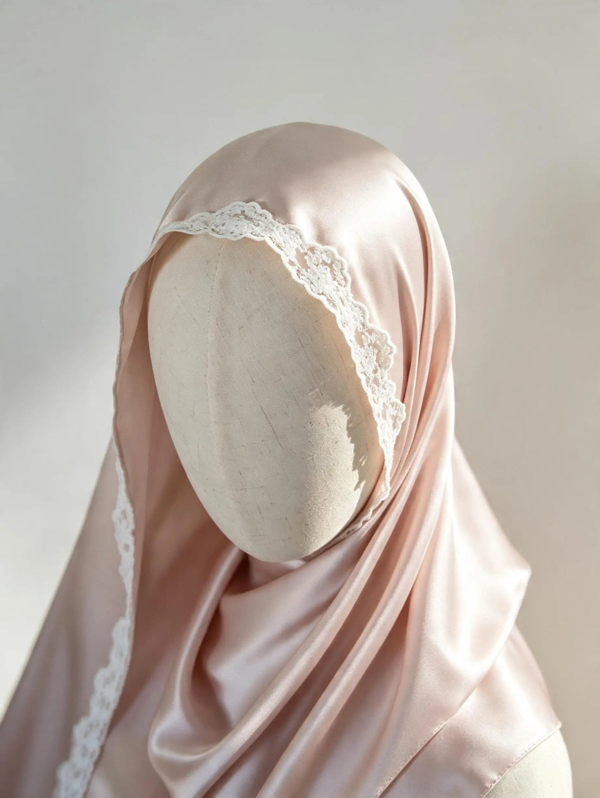Lace Trim Silk Hijab Scarf Blush Pink